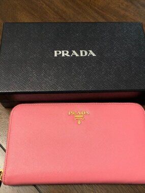 Authentic Prada Pink Saffiano Leather Zip-Around Wallet – Excellent Condition
